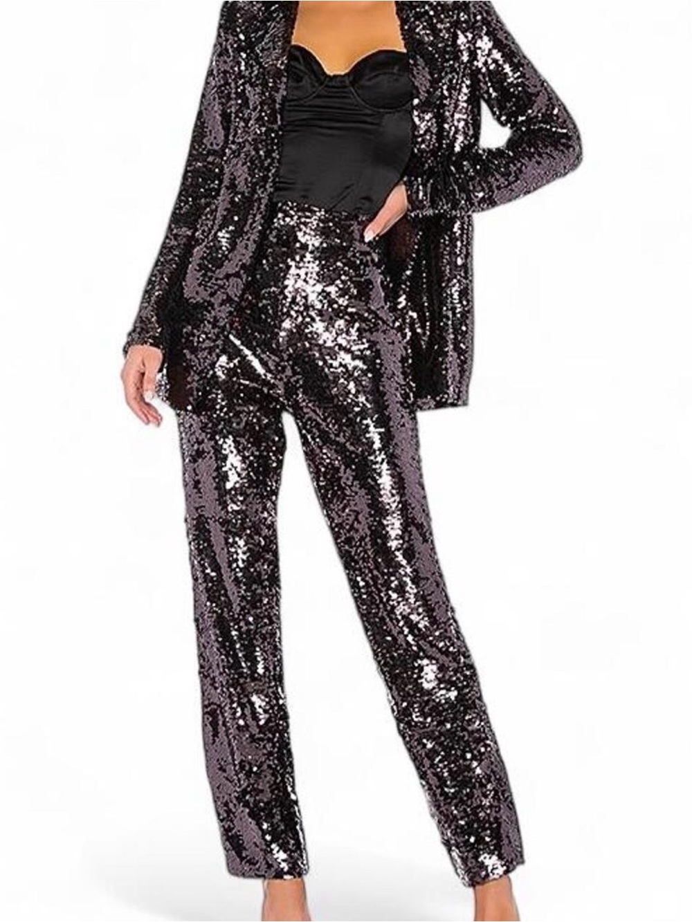 Lovers + Friends Black Sequin Blazer & Pants Set